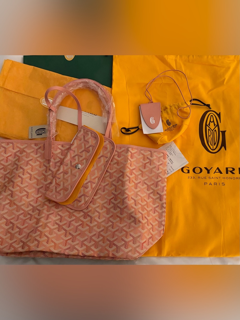 Brand New Authentic Goyard Pink St. Louis PM Tote with Pouch Bag Clip FULL SET